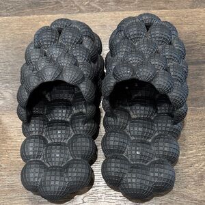 Black Textured Slide Sandals